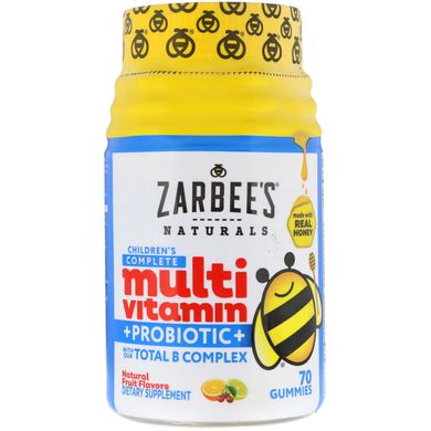 Дитячий комплексний мультивітамін + пробіотик з натуральними фруктовими ароматами, Zarbee's, 70 жувальних цукерок