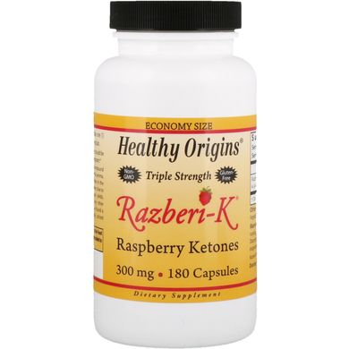 Жироспалювач, кетони малини, Razberi-K, Raspberry Ketones, Healthy Origins, 300 мг, 180 капсул