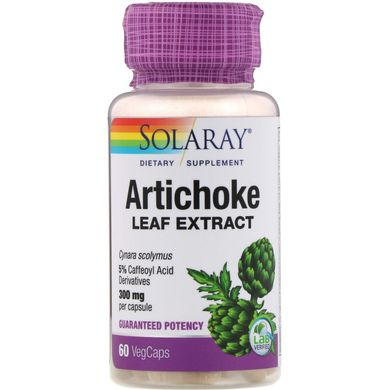 Екстракт листя артишоку, Artichoke Leaf Extract, Solaray, 300 мг, 60 вегетаріанських капсул