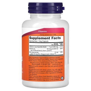 Витамин C-1000 с цинком и D-3 NOW Foods (C-1000 Zinc and D-3) 100 вегетарианских капсул купить в Киеве и Украине