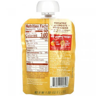 Happy Family Organics, Happy Baby, nut mixtures, from 6 months, organic, apples with 1 teaspoon of nut butter, 3 ounces (85 g).