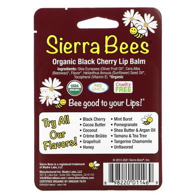 Органический бальзам для губ, Черная вишня, Sierra Bees, 4 штуки, 4,25 г (0,15 унции) купить в Киеве и Украине