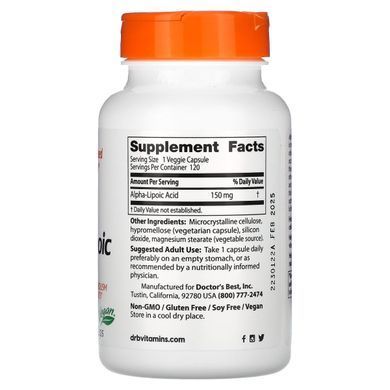 Альфа-липоевая кислота Doctor's Best (Alpha-lipoic acid) 150 мг 120 капсул купить в Киеве и Украине