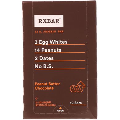 Протеїнові батончики, шоколад з арахісовим оліям, RXBAR, 12 батончиків, 52 г (1,83 унції)