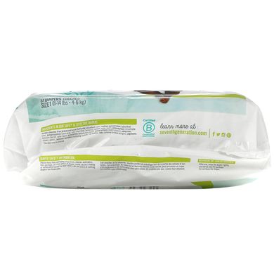 Підгузки для чутливого захисту, Sensitive Protection Diapers, Seventh Generation, Розмір 1, 8-14 фунтів, 31 підгузник