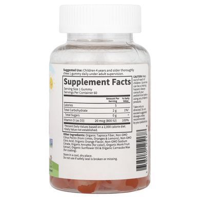 Вітамін D3 для дітей апельсиновий смак Garden of Life (Vitamin D3 Kids) 20 мкг 800 МО 60 вегетаріанських жувальних цукерок