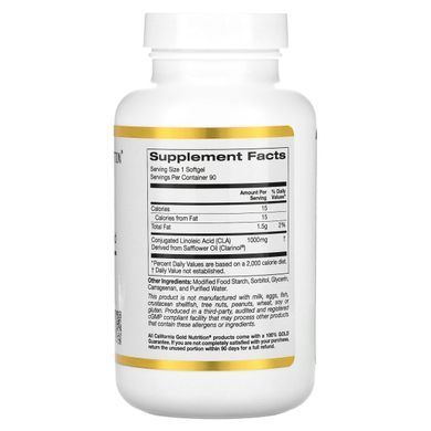 California Gold Nutrition CLA Clarinol Conjugated Linoleic Acid 1000 mg 90 softgels.