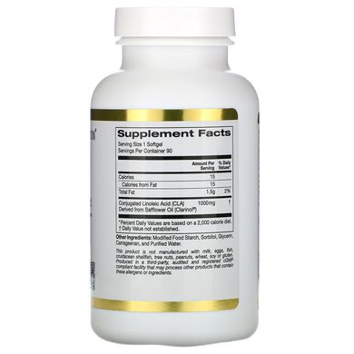 КЛК кон'югована лінолева кислота California Gold Nutrition (CLA Clarinol Conjugated Linoleic Acid) 1000 мг 90 м'яких таблеток