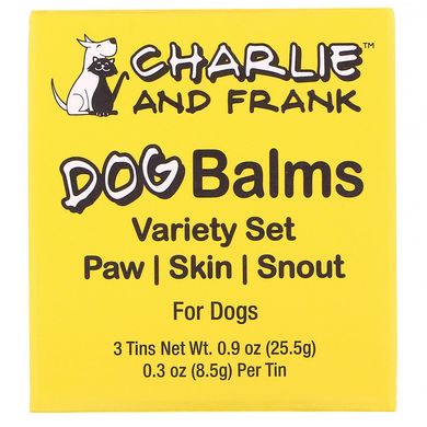 Набір бальзамів для собак (лапи, шкіра, ніс), пробники, Charlie,Frank, 3 баночки, 8,5 г (0,3 унції) кожна