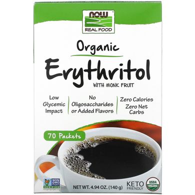 Ерітритол з архатом порошок органік Now Foods (Erythritol with Monk Fruit Real Food) 70 пакетиків