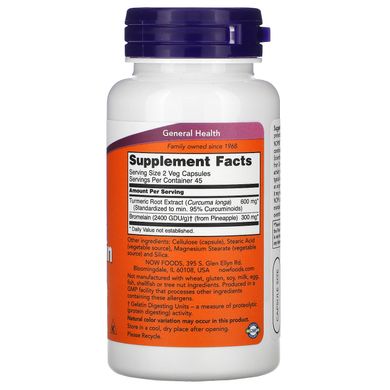 Куркума і Бромелайн Now Foods (Turmeric & Bromelain) 300 мг / 150 мг 90 капсул