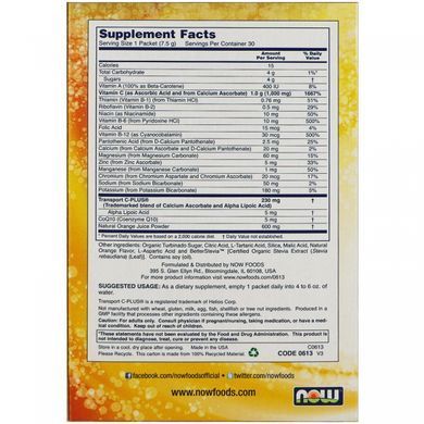 Effervescent mix for drinks orange Now Foods (Effer-C Energy & Immune System Support) 30 packets