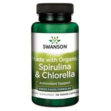 Зроблено з органічної спіруліни і хлорели, Made with Organic Spirulina,Chlorella, Swanson, 90 капсул