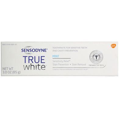 Справжня біла зубна паста, м'ята, True White Toothpaste, Mint, Sensodyne, 85 г