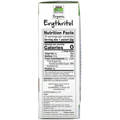 Ерітритол з архатом порошок органік Now Foods (Erythritol with Monk Fruit Real Food) 70 пакетиків