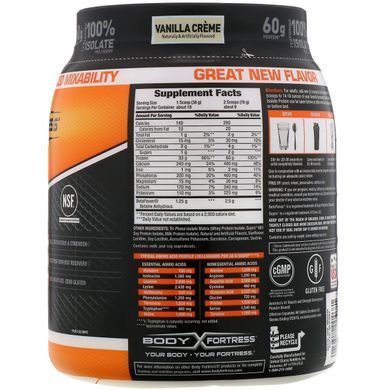 Protein Isolate with Improved Recipe, Vanilla Cream, Body Fortress, 680 g