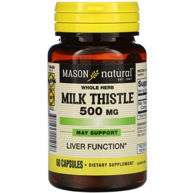 Екстракт молочного будяка (цілісних рослин), Mason Natural, 500 мг, 60 капсул