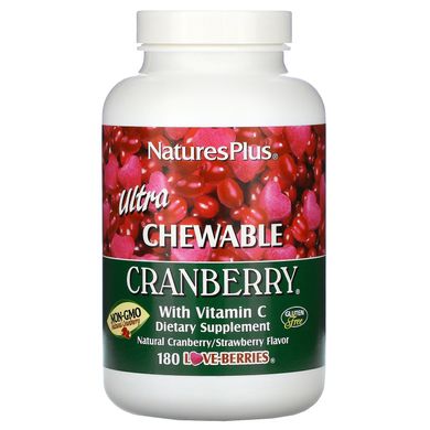 Журавлина з вітаміном С журавлино-полуничний смак Nature's Plus (Cranberry with Vitamin C) 180 жувальних цукерок
