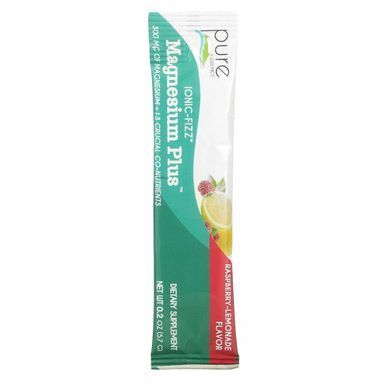 Pure Essence, Ionic-Fizz, Magnesium Plus, малиновий лимонад, 30 пакетиків по 0,2 унції (5,7 г) кожен