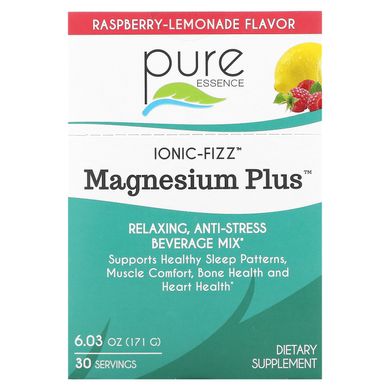 Pure Essence, Ionic-Fizz, Magnesium Plus, малиновий лимонад, 30 пакетиків по 0,2 унції (5,7 г) кожен