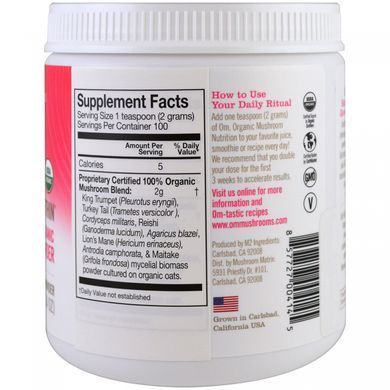 Powder of Organic Mushrooms for Beauty OM Organic Mushroom Nutrition 200 g