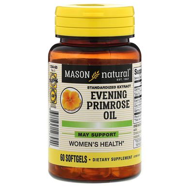 Олія примули вечірньої, Evening Primrose Oil, Mason Natural, 60 м'яких капсул