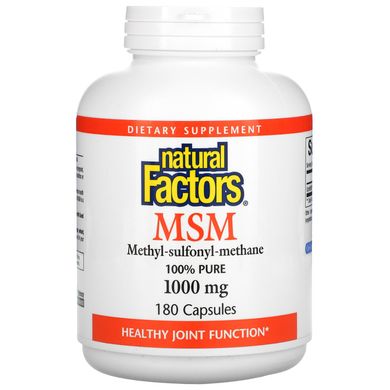 МСМ, метил-сульфоніл-метан, Natural Factors, 1 000 мг, 180 капсул