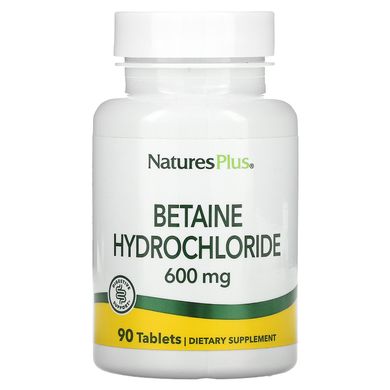 Бетаин гидрохлорид (Betaine Hydrochloride), Nature's Plus, 600 мг, 90 таблеток купить в Киеве и Украине