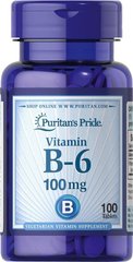 Витамин B-6 (пиридоксин гидрохлорид), Vitamin B-6 (Pyridoxine Hydrochloride), Puritan's Pride, 100 мг, 100 таблеток купить в Киеве и Украине