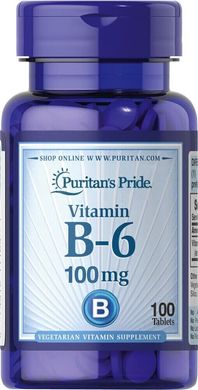 Вітамін B-6 піридоксин гідрохлорид, Vitamin B-6 Pyridoxine Hydrochloride, Puritan's Pride, 100 мг, 100 таблеток