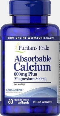 Абсорбуючий кальцій плюс магній, Absorbable Calcium plus Magnesium, Puritan's Pride, 600 мг / 300 мг, 60 капсул