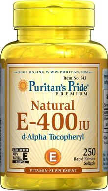 Витамин Е-400 100% натуральный, Vitamin E-400 100% Natural, Puritan's Pride, 250 капсул купить в Киеве и Украине