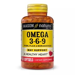 Потрійна Омега 3-6-9 Mason Natural (Omega 3-6-9 Flax & Borage Oils) 1200 мг 60 гелевих капсул
