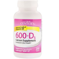 600 + D3, кальцієва добавка, 21st Century, 200 таблеток