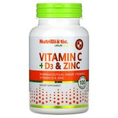 Вітамін C Вітамін Д3 та цинк для імунітету NutriBiotic (Immunity Vitamin C + D3 & Zinc) 100 капсул
