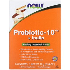 Пробіотики + інулін без запаху Now Foods (Probiotic-10 + Inulin) 24 пакети