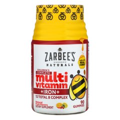 Повноцінний комплекс мультивітамінів вля дітей молодше + залізо, натуральний фруктовий смак, Zarbee's, 90 жувальних таблеток