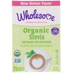 Органічна стевія, підсолоджувач, Wholesome Sweeteners, Inc, 0 калорій, 75 пакетиків по 1 г