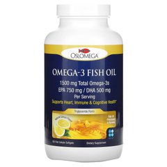 Риб'ячий жир з жирними кислотами омега-3, 750 мг ЕПК, 500 мг ДГК, натуральний лимонний смак, Oslomega, 180 м'яких желатинових капсул