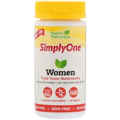 Мультивітамінна добавка потрійної дії для жінок, без заліза, Super Nutrition, 30 таблеток