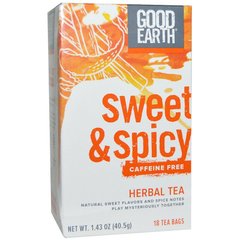 Солодкий і пряний трав'яний чай, без кофеїну, Good Earth Teas, 18 чайних пакетиків, 1,43 унції (40,5 g)