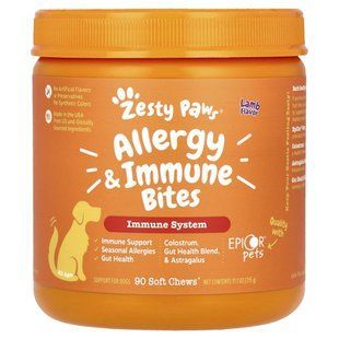 Allergy Immune Bites, здоров'я травної та імунної систем, для собак різного віку, смак ягняти, Zesty Paws, 90 м'яких жувальних таблеток