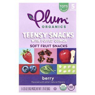 Plum Organics, Teensy Snacks with Puffed Quinoa, Soft Fruit Snacks, 18+ Months, Berry, 5 Packs, 0.35 oz (10 g) Each