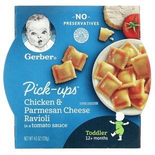 Gerber, Pick-Up, равиоли с курицей и пармезаном, для малышей, от 12 месяцев, 4,5 унции (128 г) купить в Киеве и Украине
