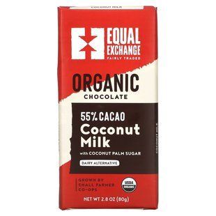 Органический шоколад, кокосовое молоко и кокосовый пальмовый сахар, Equal Exchange, 80 г купить в Киеве и Украине