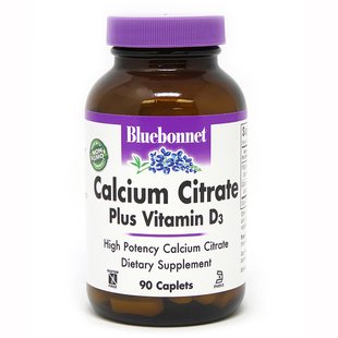 Цитрат кальция с витамином D3 Bluebonnet Nutrition (Calcium Citrate Plus Vitamin D3) 1000 мг/800 МЕ 90 капсул купить в Киеве и Украине