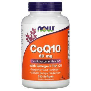 Коэнзим Q10 с Омега-3 рыбьим жиром Now Foods (CoQ10 + Omega-3 Fish Oil) 60 мг 240 гелевых капсул купить в Киеве и Украине