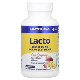 Lacto, найпросунутіша формула для засвоєння молочних продуктів, Enzymedica, 90 капсул
