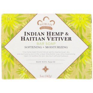 Solid soap based on Indian hemp and Haitian vetiver, softening and moisturizing, Nubian Heritage, 141 g