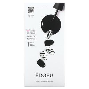 Edgeu, Perfect Gel Nail Wraps, ENA918, набір із 16 смужок для гелевих нігтів, Zebra Neon Glow